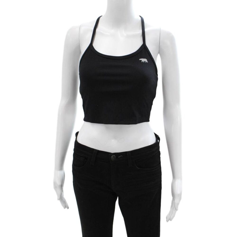 Running Bare Womens Spaghetti Strap Scoop Neck Ribbed Sports Bra Black Size 4-6